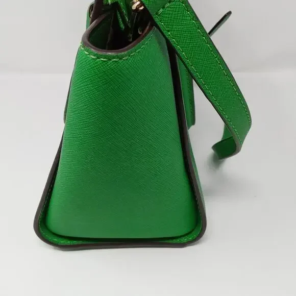 Michael Kors Selma Medium Satchel Green Saffiano Leather Crossbody Tote Purse - Picture 11 of 16